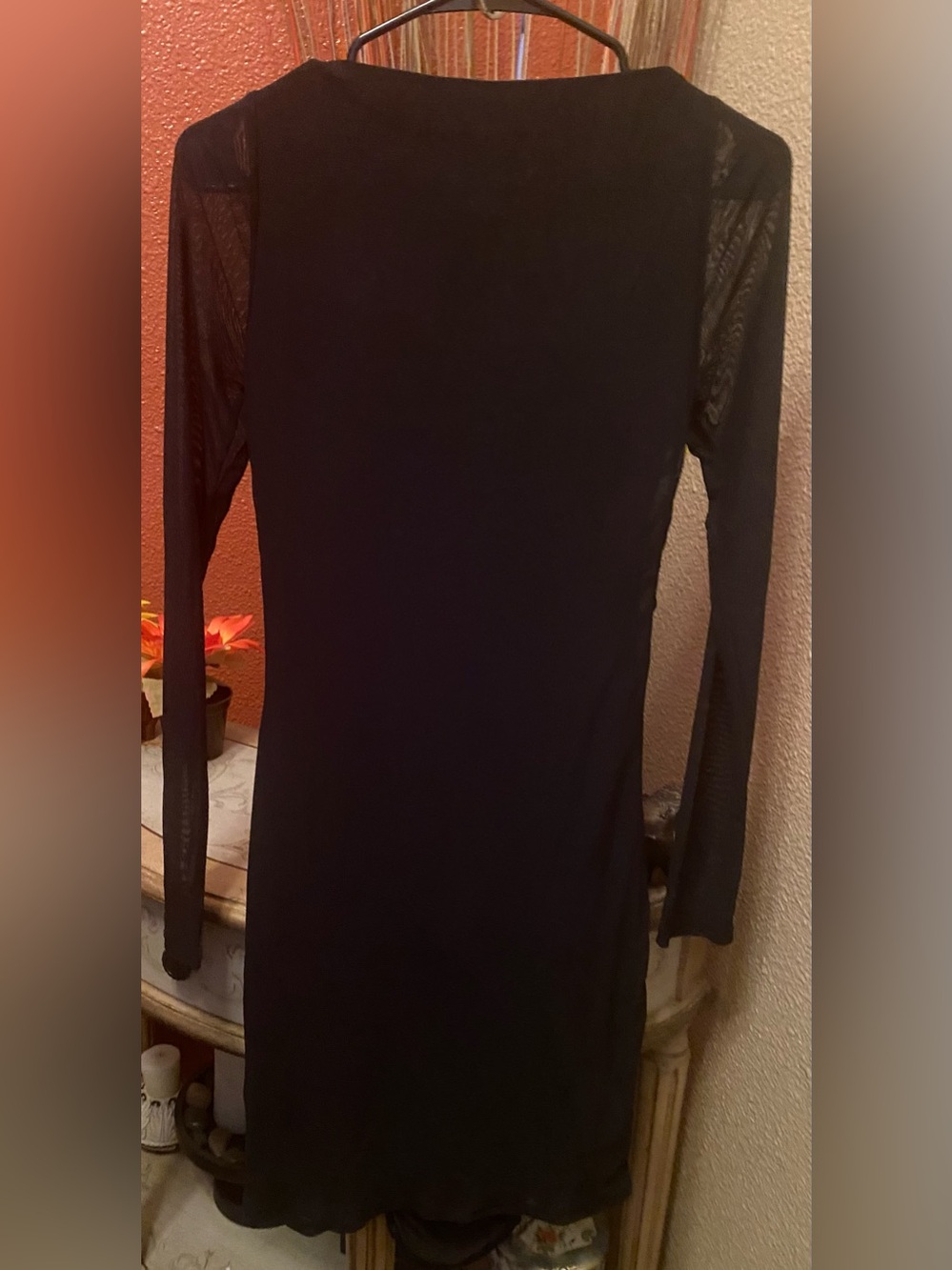 Bar III - New - Black Ruched Mesh Long Sleeve Mini Dress - Picture 5 of 9